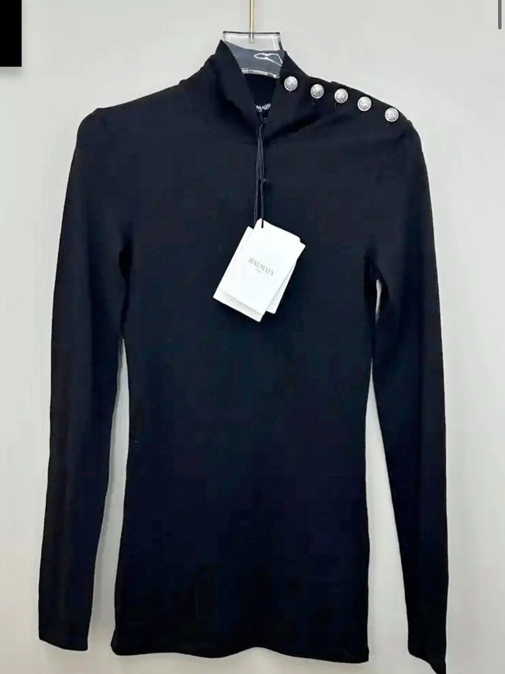 Balmain Button-Trimmed Turtleneck Sweater Black Size 38